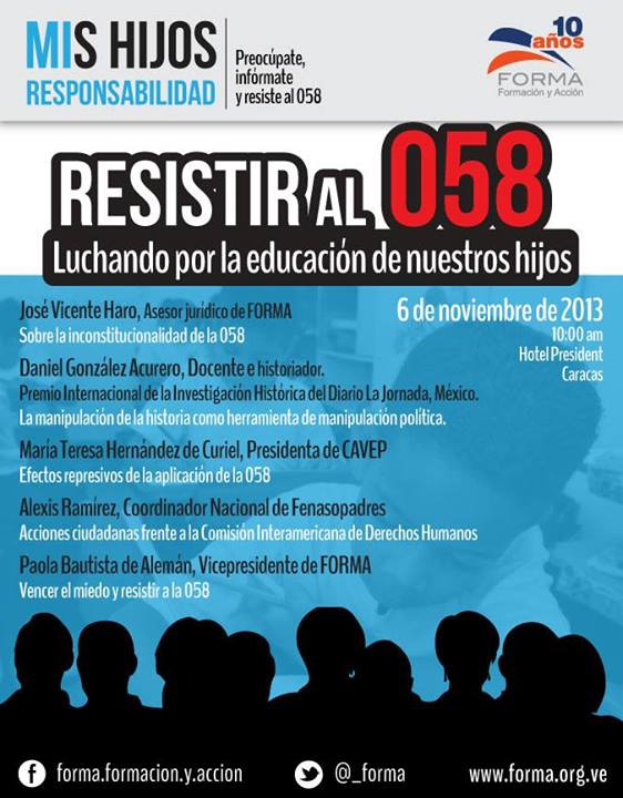 Asociación civil FORMA, formación y acción invita al foro Resistir a la 058: luchando por la educación de nuestros hijos