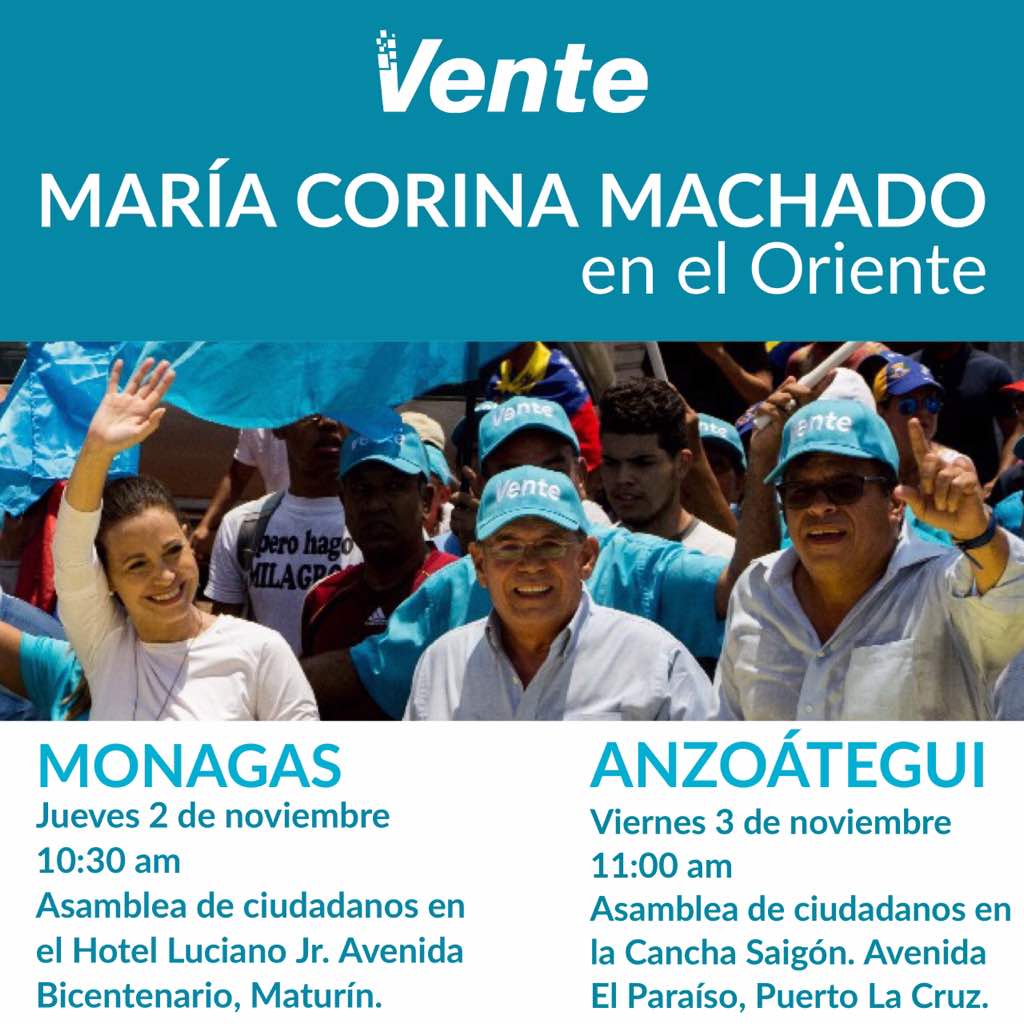 María Corina Machado iniciará gira por el oriente del país