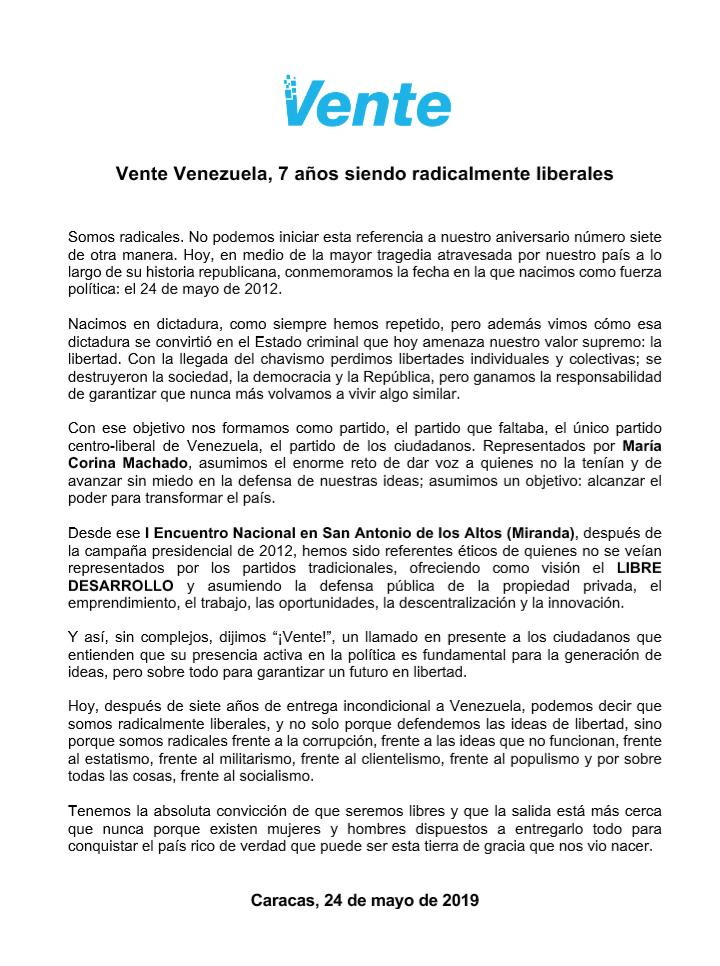 Vente Venezuela, 7 años siendo radicalmente liberales (+Comunicado)