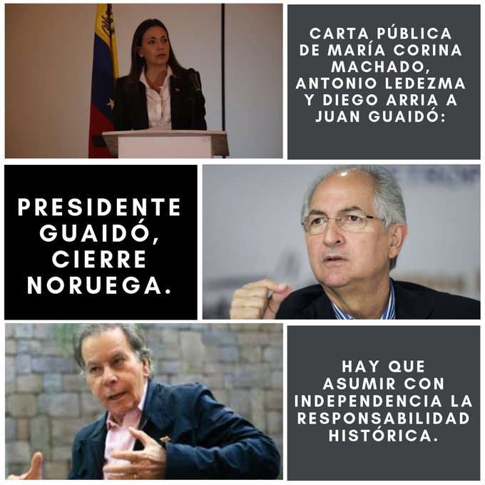 #CartaPública María Corina, Antonio Ledezma y Diego Arria le escriben a Guaidó: Presidente, cierre Noruega