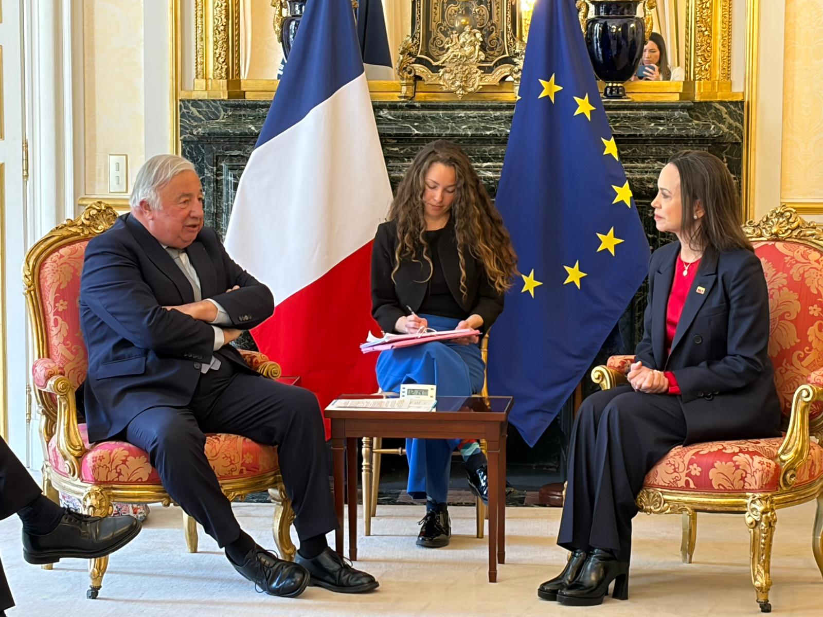 María Corina Machado se reunió con el presidente del Senado de Francia